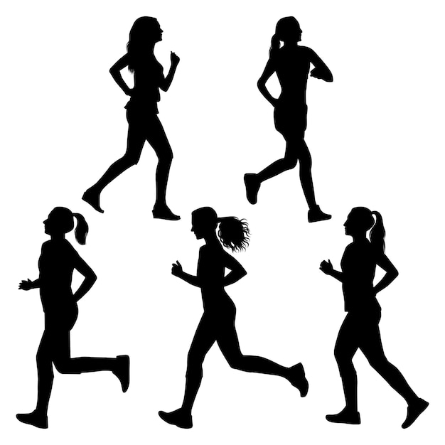 Vector female running silhouettes vector
