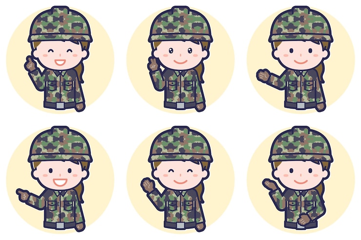 Vector 여성 자위대 포즈 세트 03