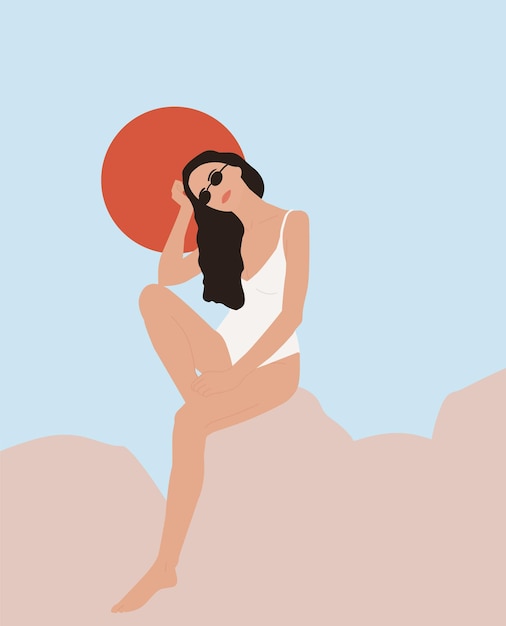 Женская форма. современная мода женщина в купальнике на пляже.