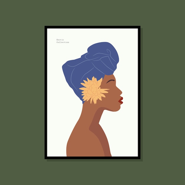 Vector female silhouette and botanical illustration for print poster collection