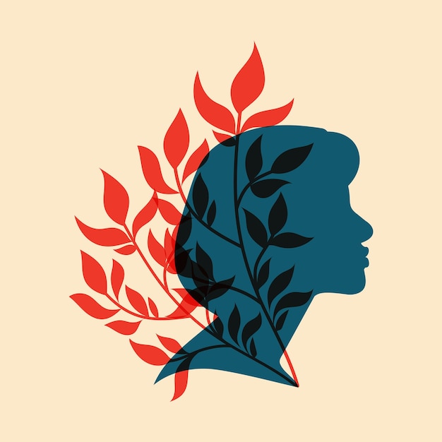 Female silhouette in profile Vector illustration in a minimalist style with Riso print effect