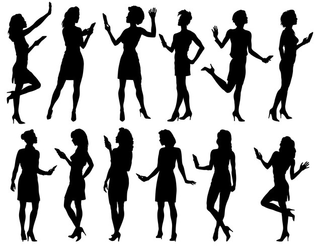 Vector female silhouette set