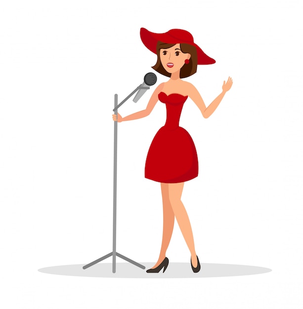 Female Singer Performing Flat Vector Illustration