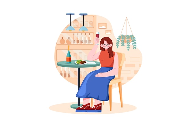 Vector female sit on armchair holding wineglass in hand