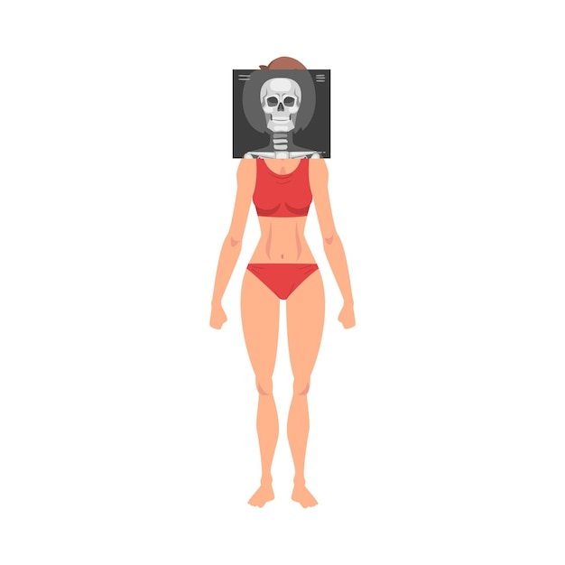 Female Skull Roentgen Vector Illustration Radiographic Procedure Concept