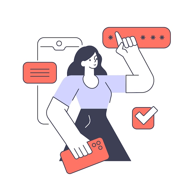 Пароль пользователя приложения для женского смартфона войдите в систему, зарегистрируйтесь, векторная плоская иллюстрация