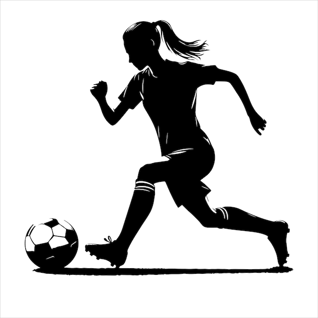 Female soccer or football players vector silhouette