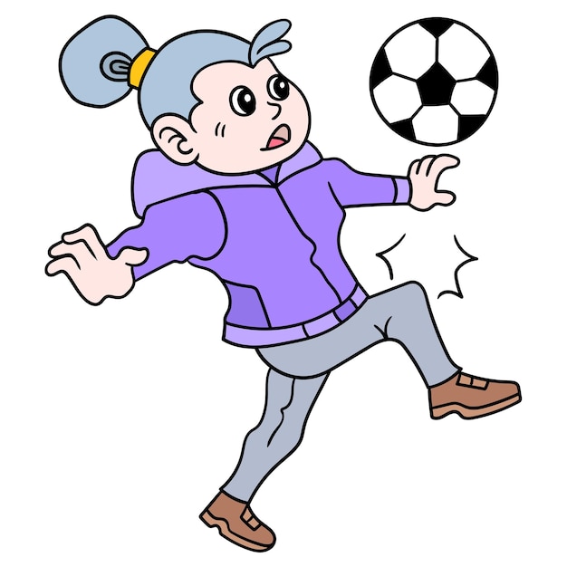 The female soccer player will do the somersault. illustration art, doodle icon image kawaii.