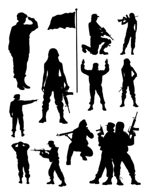 Vector female soldier silhouette