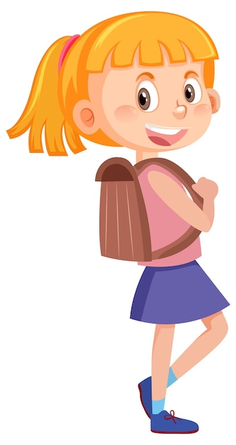 Vector female student cartoon character with backpack