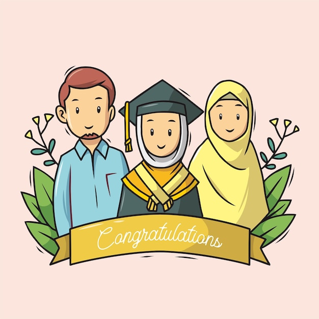 Female student graduation with father and mother.