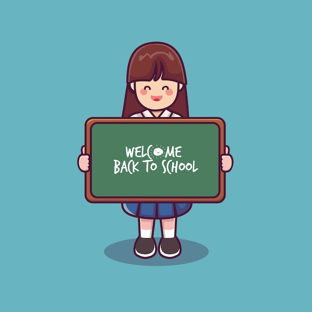 A female student holding a black board back to school a cute female schoolgirl vector