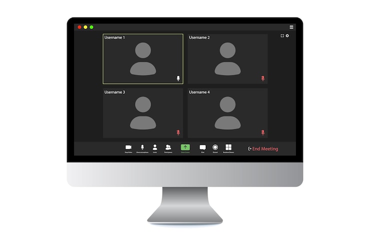 Vector female student listening webinar online