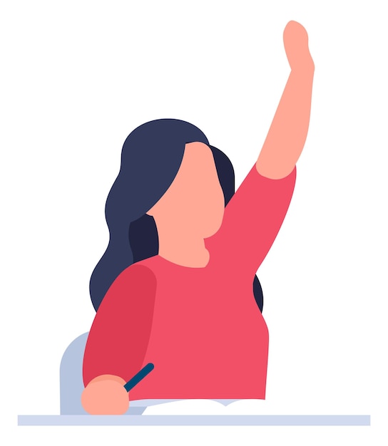 Female student raising hand Flat woman character