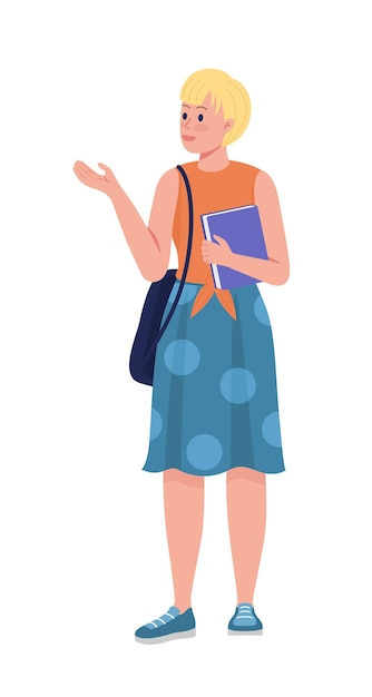 Vector female student in summer outfit semi flat color vector character