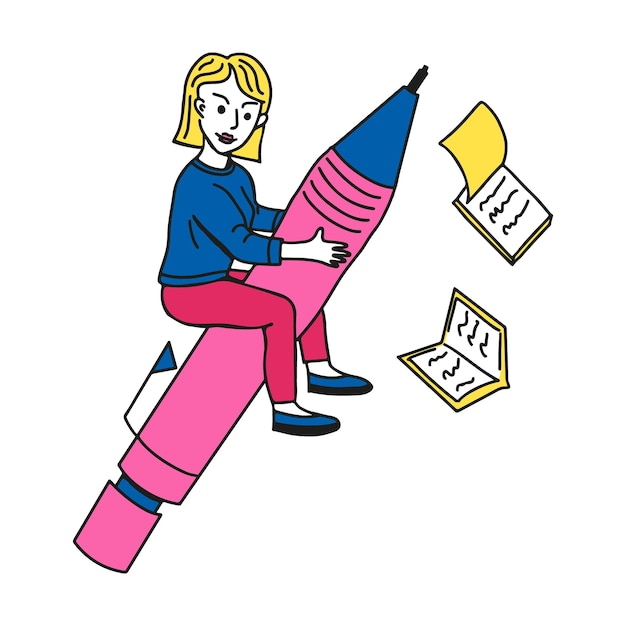 female student with pencil vector concept