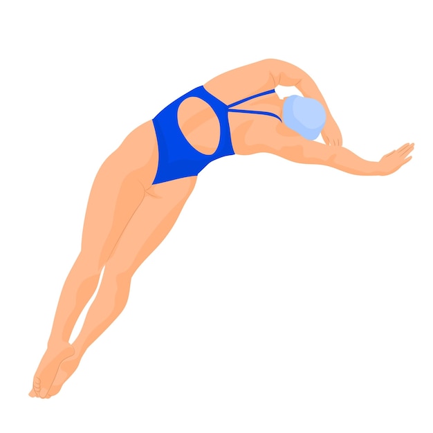 屋内スポーツプールにジャンプして飛び込む女性スイマー