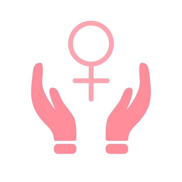 Женский символ в руках. рак молочной железы и концепция женского здоровья. векторная иллюстрация