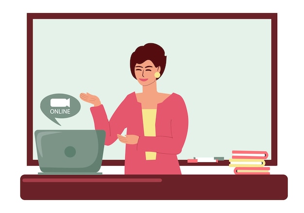 Female teacher conducting an online meeting or lesson via video link