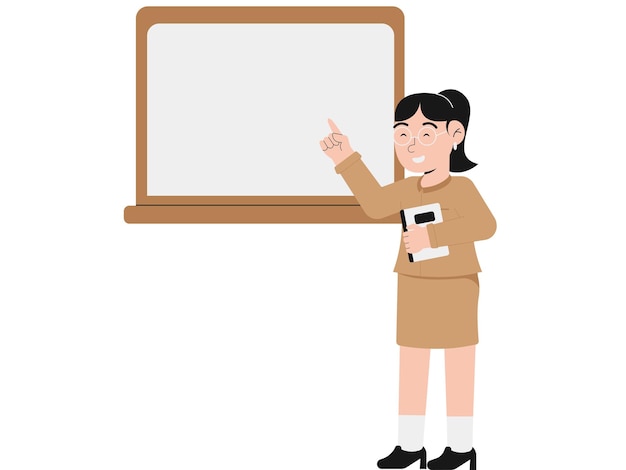 Vector a female teacher explaining formulas on the blackboard illustration