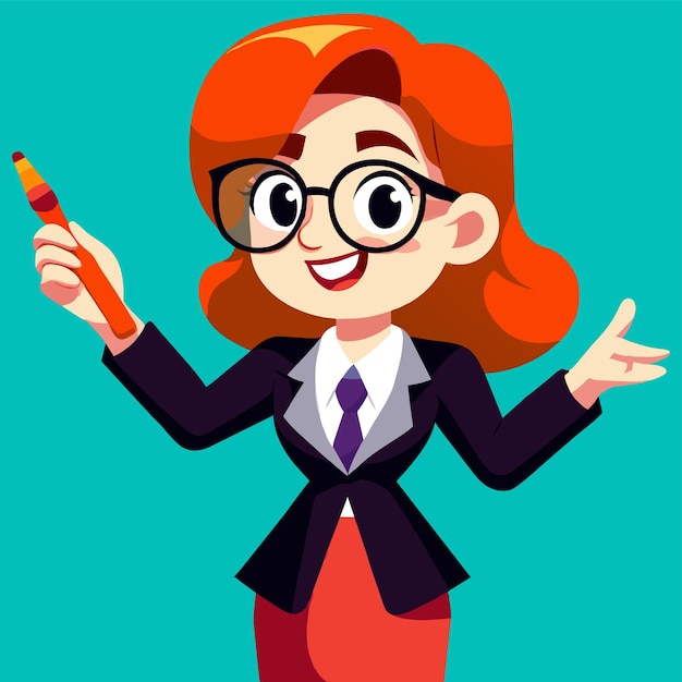 Female teacher hand drawn flat stylish cartoon sticker icon concept isolated illustration
