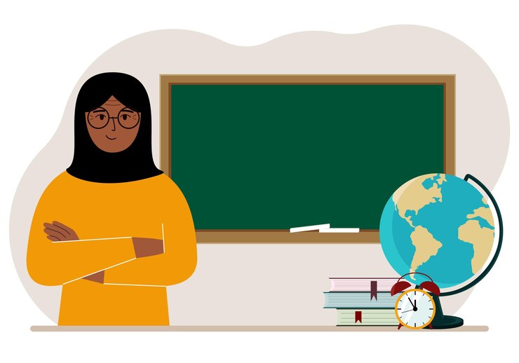 Vector female teacher near the blackboard the concept of education teaching teacher's day
