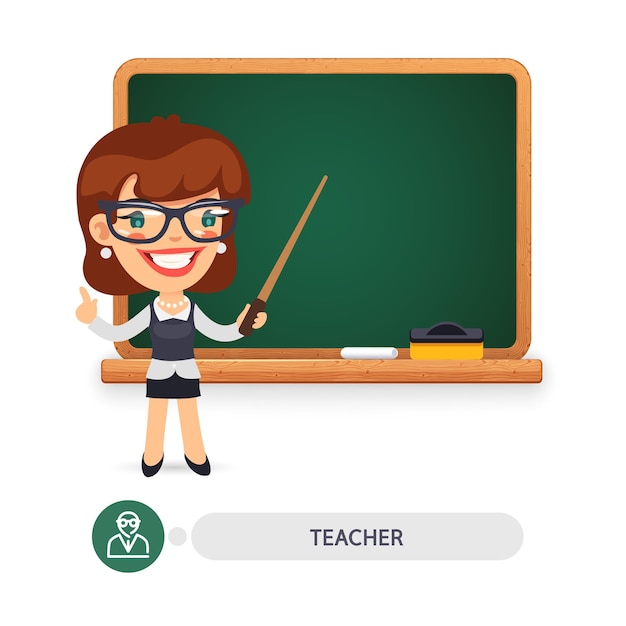 Female Teacher at the School Blackboard