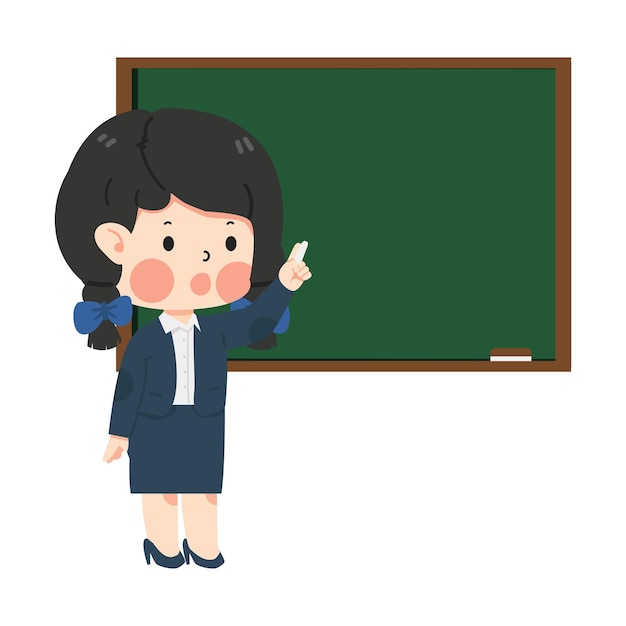 Vector female teacher teaching on green board