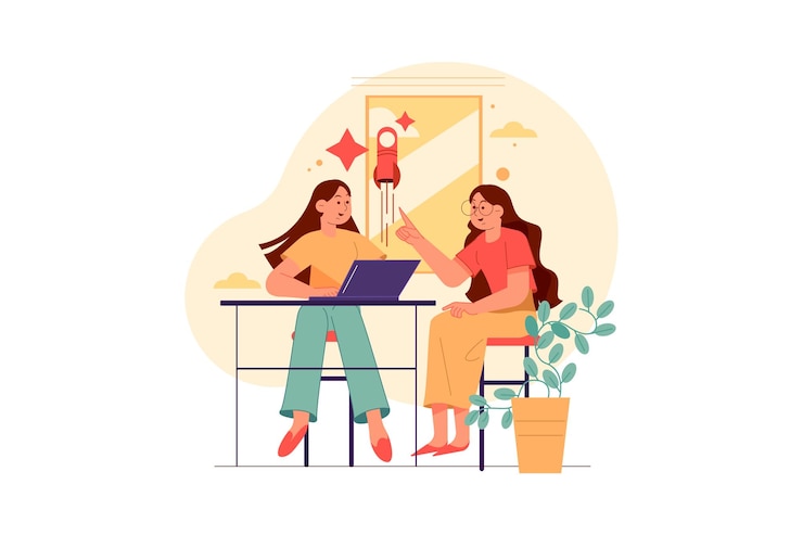 Vector female team launch a successful startup