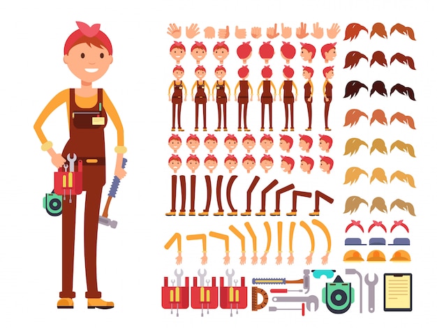 Female technician cartoon vector character. woman mechanic in jumpsuit creation constructor with bod