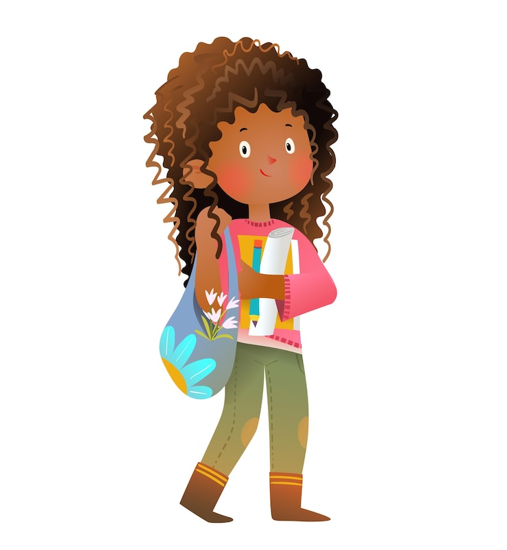 Vector female teenager school student friends with books