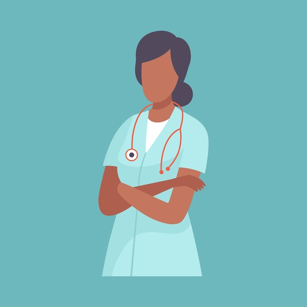 Vector female therapist doctor with stethoscope professional medical worker character in lab coat vector illustration flat style