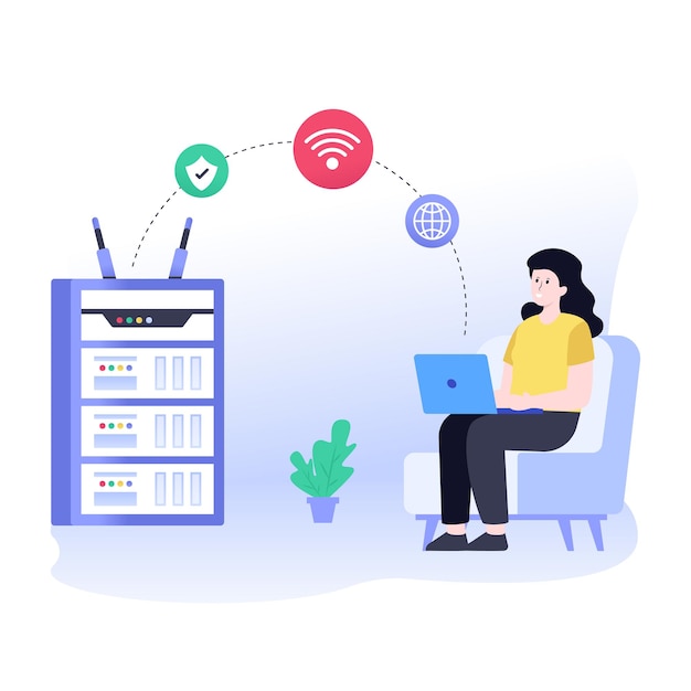 Female using wireless connection smart technology flat vector