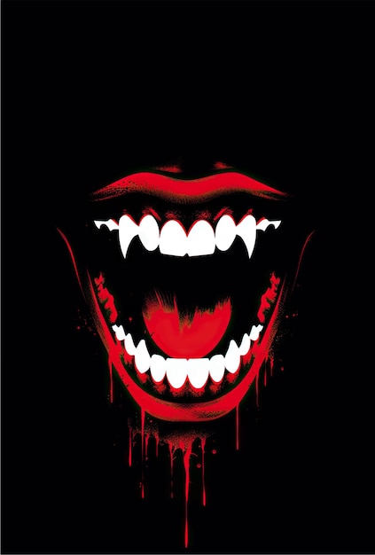 Vector female vampire mouth with teeth on a black background