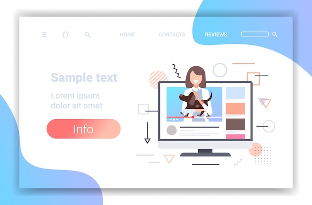 женский ветеринар блоггер проверка собака в ветеринарной клинике онлайн видео плеер концепции блога современный ветеринарная клиника шаблон горизонтальный экземпляр портрет