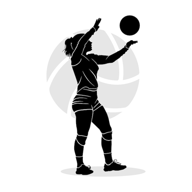 Female volleyball player serving the ball. Vector illustration