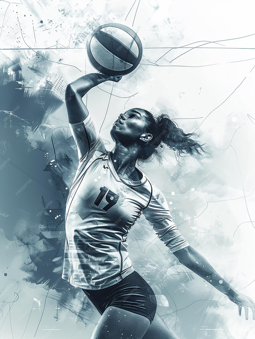 Premium Vector Female volleyball player setting the volleyball Premium Vector Female volleyball player setting the volleyball