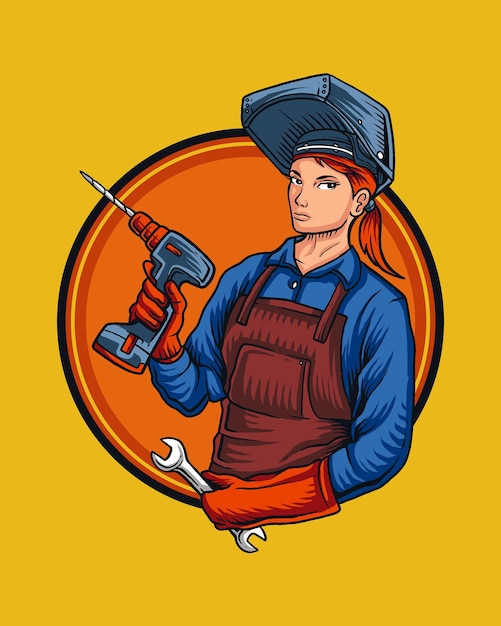 Female welder with tools