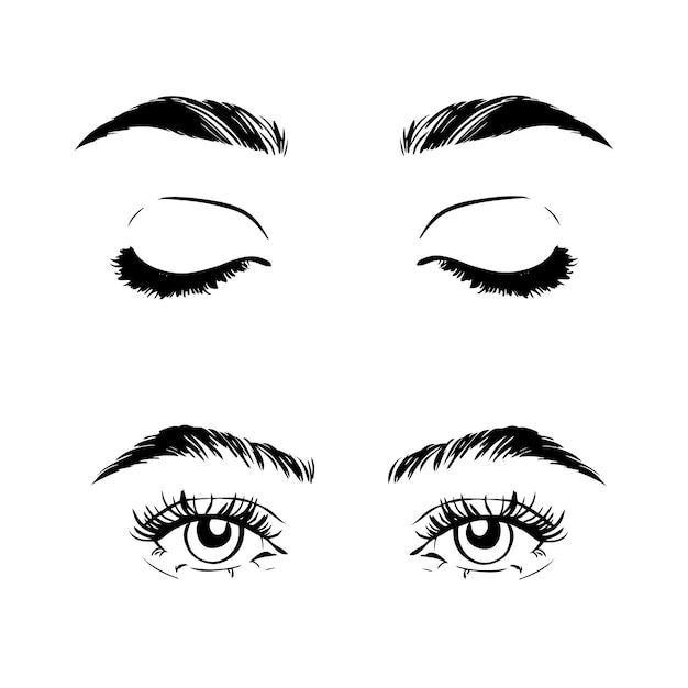 Vector female woman eyes and brows image collection set.