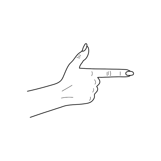 Female woman knuckle hand show bang gun finger. Human girl wow ok, good poster. Sketch. Vector illustration.