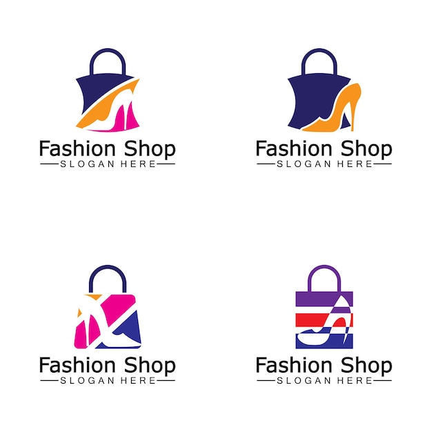 女性女性レディガールハイヒール靴ショッピングバッグストアロゴデザインベクトル