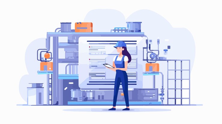 Vector female worker character makes engineering contributions