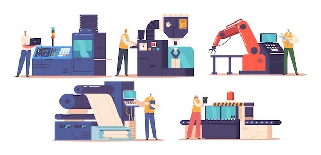 Vector female worker character makes engineering control in production line by identifying hazards evaluating risks