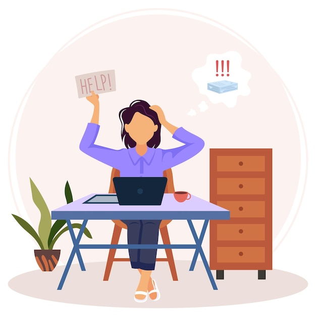 Vector female worker seeking support in office tasks concept mental disorder employee vector icon design