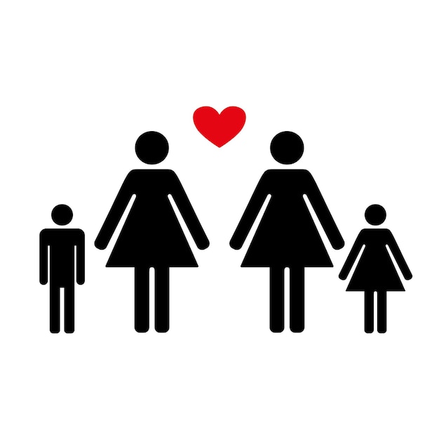 Females love sign, lesbian family with children