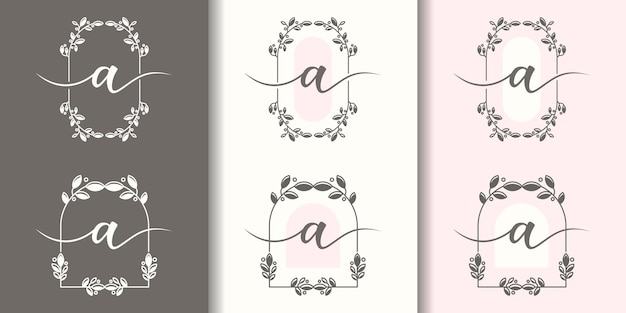 Feminime iniitial letter a  with foral frame concept logo template