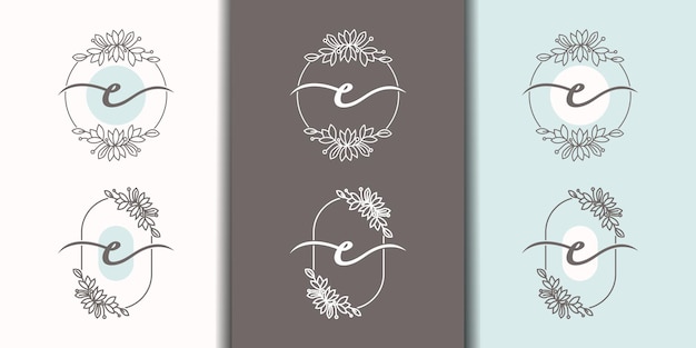 ベクトル 花のフレームのロゴのテンプレートとフェミニム文字e