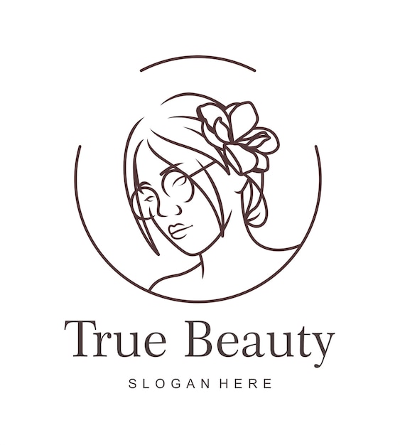 Vector feminine beautiful woman logo with beauty concept