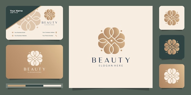 벡터 여성스러운 아름다움 꽃 logo.luxury 꽃무늬 금색, 여성스러운 살롱, 로고 및 명함 디자인.