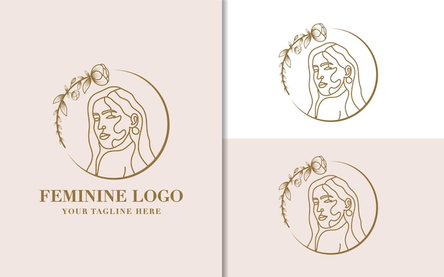 Feminine beauty woman face minimalist line art hand drawn logo